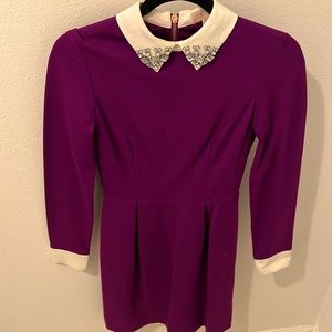 Ted baker skater dress with bejeweled collar deep violet colors